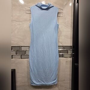 naked wardrobe Light Blue Sleeveless Turtleneck Midi Dress